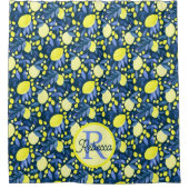 Elegantes Monogramm Name Rustikal Citrus Lemons Bl Duschvorhang (Vorderseite)