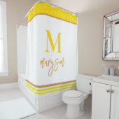 Elegantes Monogramm Name Script, Weibliches Weiß G Duschvorhang (Beispiel)