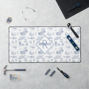 Elegantes Monogramm Name Vintage Farmhouse Blau To Schreibtischunterlage