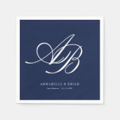 Elegantes Monogramm Navy Blau Hochzeit Serviette (Vorderseite)