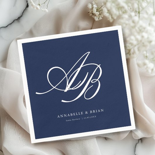 Elegantes Monogramm Navy Blau Hochzeit Serviette