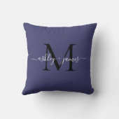Elegantes Monogramm Navy Blau Schrift Namen Hochze Kissen (Rückseite)