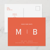 Elegantes Monogramm Orange Hochzeit Rettet unser D Postkarte (Vorne/Hinten)