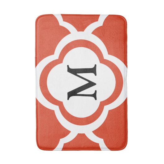 Elegantes Monogramm Orange Quatrefolienmuster Badematte (Vorderseite Vertikal)