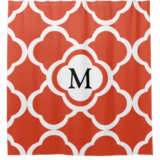 Elegantes Monogramm Orange Quatrefolienmuster Duschvorhang (Vorderseite)