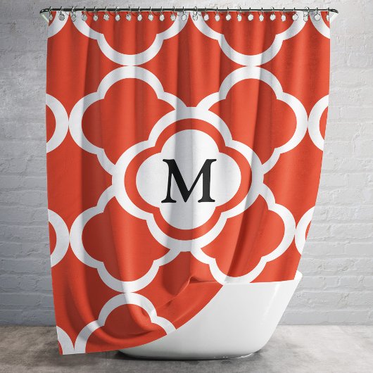 Elegantes Monogramm Orange Quatrefolienmuster Duschvorhang