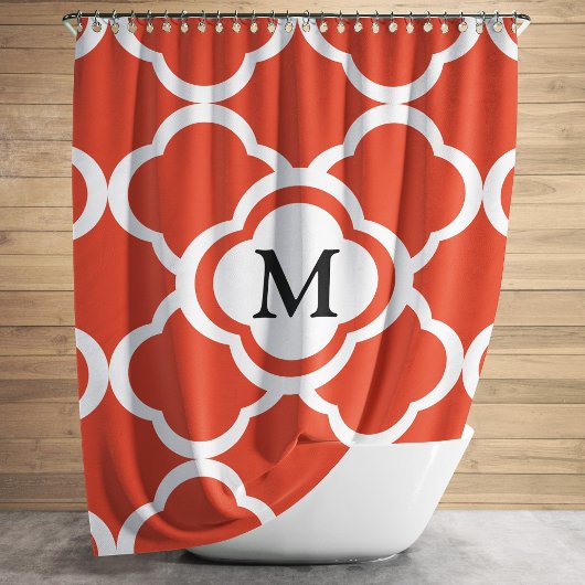 Elegantes Monogramm Orange Quatrefolienmuster Duschvorhang