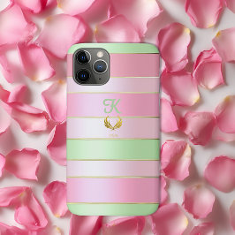 Elegantes Monogramm Pastellrosa und Grün Case-Mate iPhone Hülle