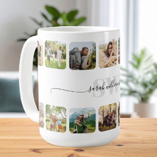 Elegantes Monogramm Personalisiert 14 FotoCollage Kaffeetasse