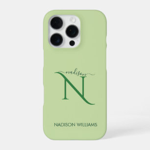 Elegantes Monogramm Personalisiert hellgrün iPhone 16 Pro Hülle