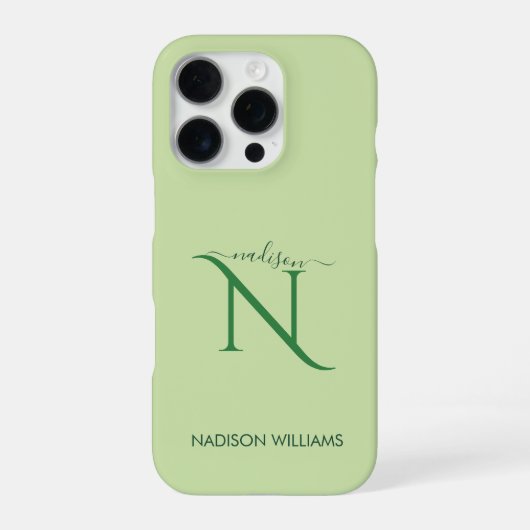 Elegantes Monogramm Personalisiert hellgrün iPhone Hülle (Rückseite)
