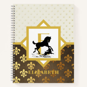 Elegantes Monogramm Pferd Hund Gold Bronze Fleurde Notizblock