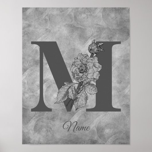 Elegantes Monogramm Pfingstrose Anfangsbuchstabe M Poster (Vorne)