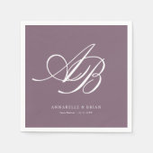 Elegantes Monogramm Pflaumenhochzeit  Serviette (Vorderseite)