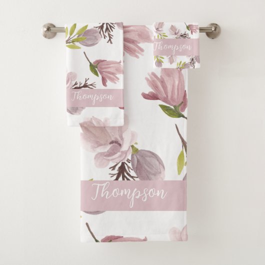 Elegantes monogramm-Pinsel feminines rosa Muster Badhandtuch Set (Insitu)