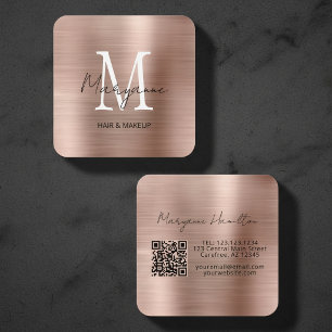 Elegantes Monogramm QR Rosé Pink Quadratische Visitenkarte