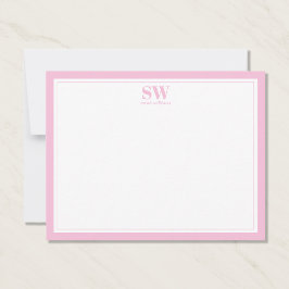 Elegantes Monogramm Rosa Border Minimalistisch Mitteilungskarte