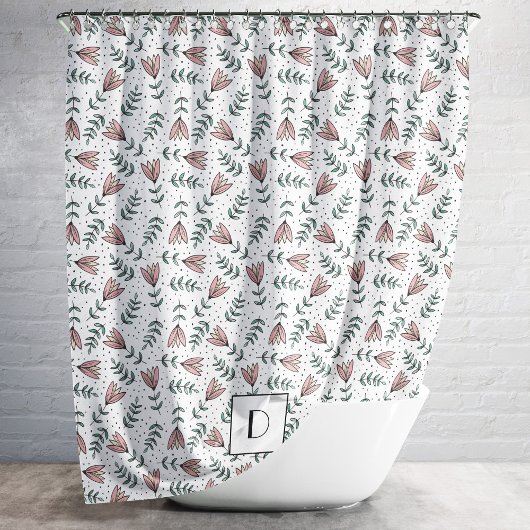 Elegantes Monogramm rosa, florales Muster Duschvorhang