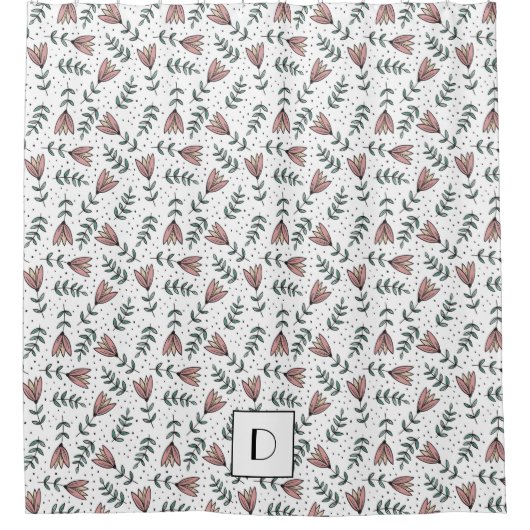 Elegantes Monogramm rosa, florales Muster Duschvorhang (Vorderseite)