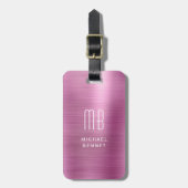 Elegantes Monogramm Rosa Gebürstetes Metall Gepäckanhänger (Vorderseite vertikal)