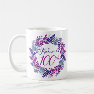 Elegantes Monogramm Rosa und Lila 100. Geburtstag Kaffeetasse