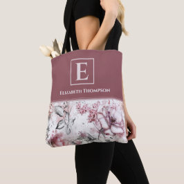 Elegantes Monogramm rosa und Lila florales Botanis Tasche