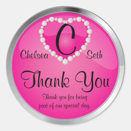 Elegantes Monogramm Rosa und Silber Runder Aufkleber (Vorderseite)