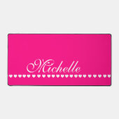 Elegantes Monogramm Rosa und Weiße Herzen Schreibtischunterlage (Vorderseite)