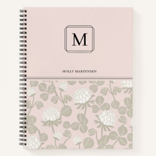 Elegantes Monogramm Rosa Weiß Taupe Blumenmuster Notizblock