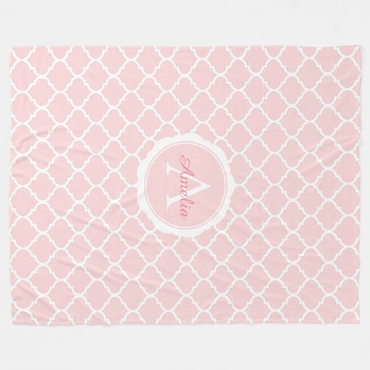 Elegantes Monogramm rosa weißes Muster Fleecedecke (Vorderseite (Horizontal))