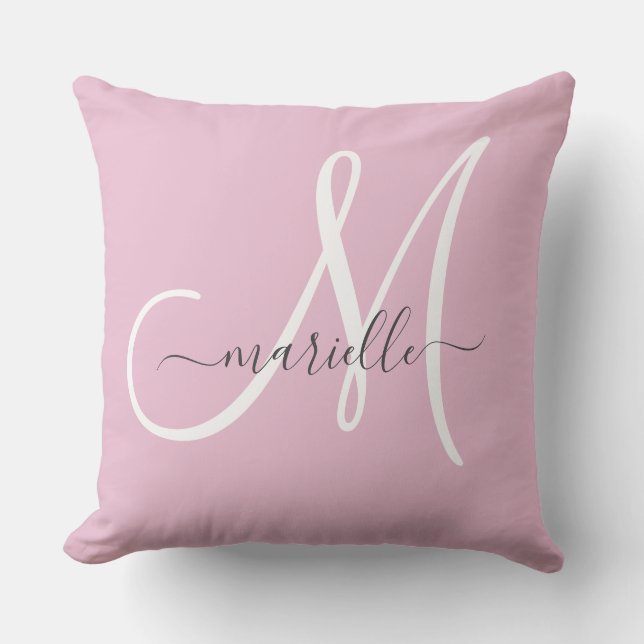 Elegantes Monogramm-Rosa-Wurfkissen Kissen (Vorderseite)