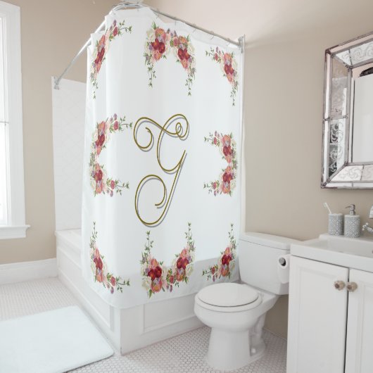 Elegantes Monogramm-Rose-Design Duschvorhang (Beispiel)