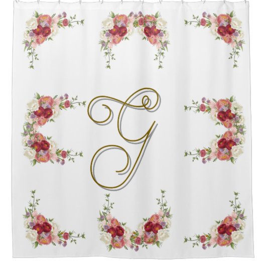 Elegantes Monogramm-Rose-Design Duschvorhang (Vorderseite)