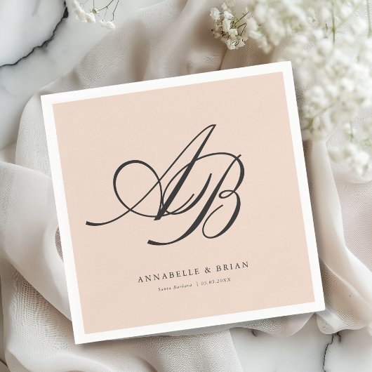 Elegantes Monogramm Rosé-Hochzeit Serviette