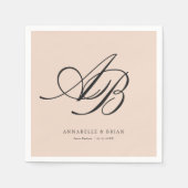 Elegantes Monogramm Rosé-Hochzeit Serviette (Vorderseite)