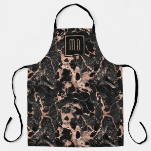 Elegantes Monogramm Roségold Schwarz Marmor Schürze