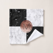 Elegantes Monogramm-Rosen-GoldSchwarz-weißer Badhandtuch Set (Waschlappen)