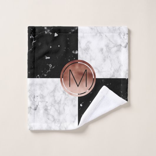 Elegantes Monogramm-Rosen-GoldSchwarz-weißer Badhandtuch Set (Waschlappen)