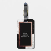 Elegantes Monogramm-Rosen-GoldSchwarz-weißer Gepäckanhänger (Rückseite vertikal)