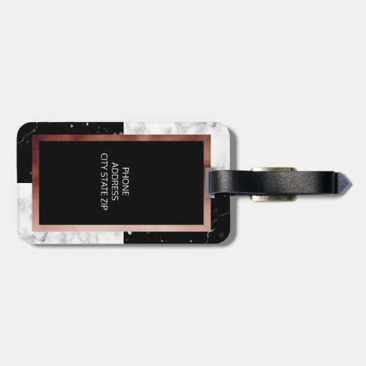 Elegantes Monogramm-Rosen-GoldSchwarz-weißer Gepäckanhänger (Rückseite horizontal)