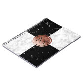 Elegantes Monogramm-Rosen-GoldSchwarz-weißer Notizblock (Linke Seite)