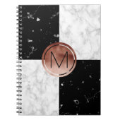 Elegantes Monogramm-Rosen-GoldSchwarz-weißer Notizblock (Vorderseite)