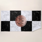 Elegantes Monogramm-Rosen-GoldSchwarz-weißer Strandtuch (Vorderseite)