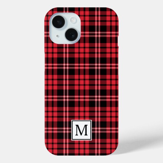 Elegantes Monogramm rotes Karo Case-Mate iPhone Hülle (Rückseite)