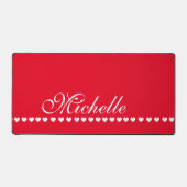 Elegantes Monogramm Rotes und Weißes Herz Schreibtischunterlage (Vorderseite)