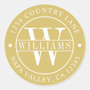 Elegantes Monogramm-Rücksendeadresse in Gold Runder Aufkleber