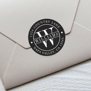 Elegantes Monogramm-Rücksendeadresse in Schwarz Runder Aufkleber