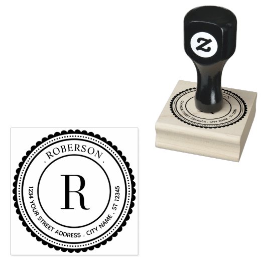 Elegantes Monogramm-Rundinitial-Name-Rücksendeadre Gummistempel (Stempel)