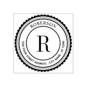 Elegantes Monogramm-Rundinitial-Name-Rücksendeadre Gummistempel (Prägung)