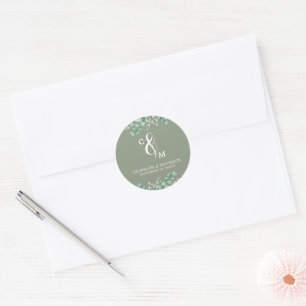 Elegantes Monogramm Salbei Grün Hochzeit Runder Aufkleber